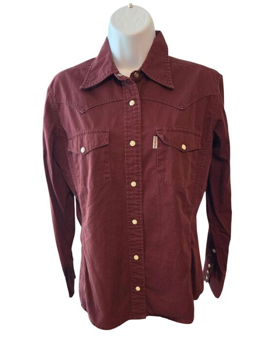 Carhartt Tops - Carhartt Womens S Burgundy Pearl Snap Western Shirt Workwear Cowgirl Ranch Y2K